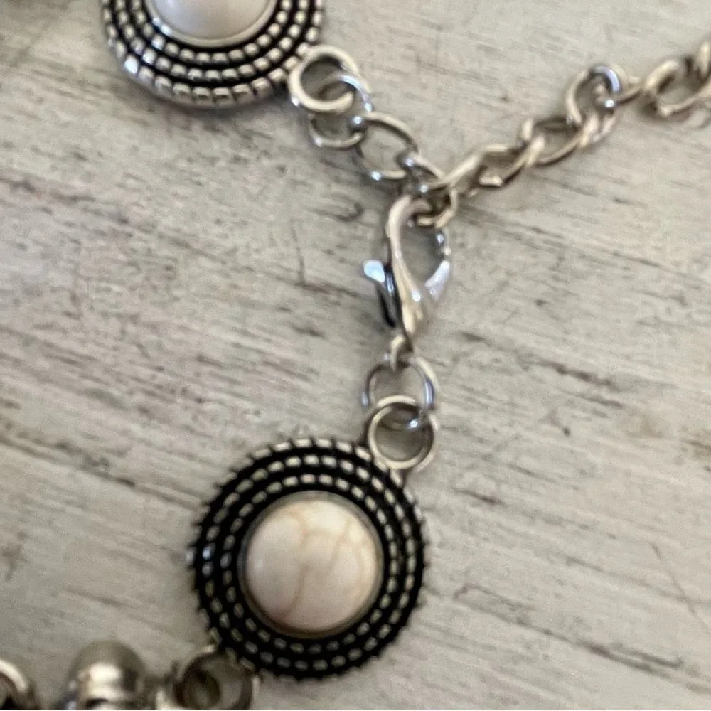 Silver tone white circle bracelet